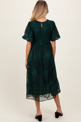 Forest Green Floral Lace Smocked Maternity Midi Dress