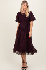 Plum Floral Lace Smocked Midi Dress