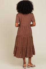 Mocha Gingham Tiered Midi Dress