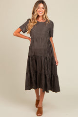 Black Gingham Tiered Maternity Midi Dress