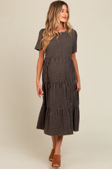 Black Gingham Tiered Maternity Midi Dress