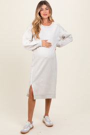 Heather Beige Maternity Sweatshirt Midi Dress