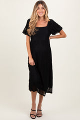 Black Lace Overlay Square Neck Maternity Midi Dress