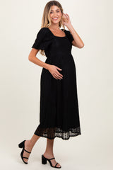 Black Lace Overlay Square Neck Maternity Midi Dress