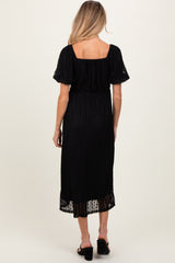 Black Lace Overlay Square Neck Maternity Midi Dress