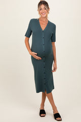 Forest Green Button Down Maternity Sweater Midi Dress