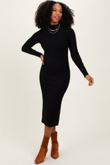 Black Mock Neck Ribbed Maternity Sweater Dress