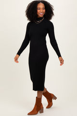 Black Mock Neck Ribbed Sweater Dress