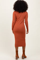 Rust Mock Neck Ribbed Sweater Dress