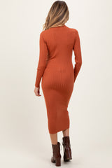 Rust Mock Neck Ribbed Maternity Sweater Dress