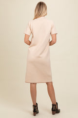 Cream Mock Neck Knit Short Sleeve Sweater Dress