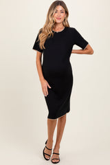 Black Knit Short Sleeve Contrast Trim Maternity Dress