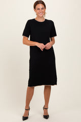 Black Knit Short Sleeve Contrast Trim Maternity Dress