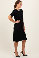 Black Knit Short Sleeve Contrast Trim Dress