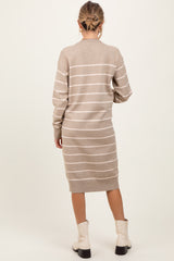 Beige Striped Maternity Midi Sweater Dress