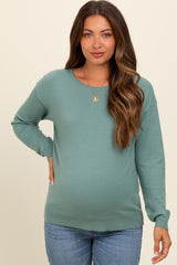 Light Teal Basic Boatneck Maternity Sweater