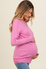 Pink Button Detail Cuff Maternity Sweater