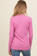 Pink Button Detail Cuff Maternity Sweater