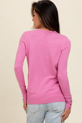 Pink Button Detail Cuff Sweater