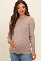 Beige Button Detail Cuff Maternity Sweater