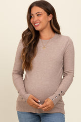 Beige Button Detail Cuff Maternity Sweater