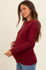 Burgundy Button Detail Cuff Maternity Sweater