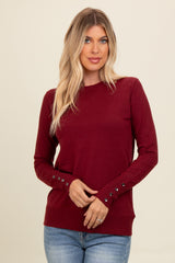 Burgundy Button Detail Cuff Maternity Sweater