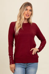 Burgundy Button Detail Cuff Sweater