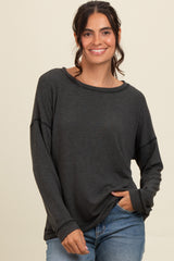 Grey Stitch Detail Long Sleeve Top