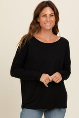 Black Drop Shoulder Long Sleeve Top