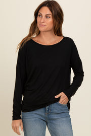 Black Drop Shoulder Long Sleeve Top