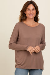 Mocha Drop Shoulder Maternity Long Sleeve Top