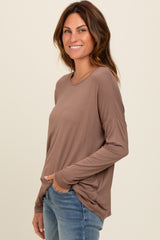 Mocha Drop Shoulder Long Sleeve Top