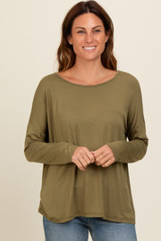 Olive Drop Shoulder Long Sleeve Top