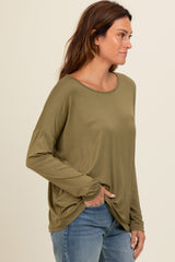 Olive Drop Shoulder Long Sleeve Top