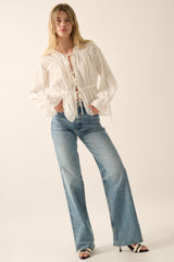 Off White Solid Tiered Ruched Woven Blouse