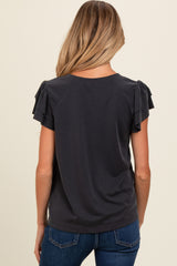 Black Ruffle Short Sleeve Maternity Top