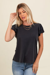 Black Ruffle Short Sleeve Maternity Top