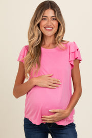 Pink Ruffle Short Sleeve Maternity Top