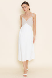 White Taupe Strappy Midi Sundress