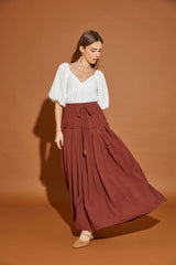 Sepia Drawstring Pleated Skirt