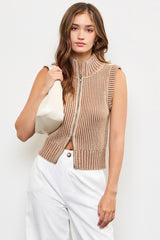 Mocha Zip Up Knit Top