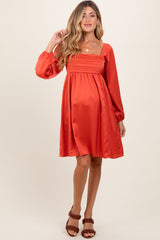 Salmon Satin Pleated Detail Bodice Maternity Dress