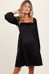 Black Satin Pleated Detail Bodice Maternity Dress