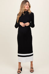 Black Colorblock Hem Mock Neck Maternity Sweater Dress