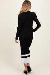 Black Colorblock Hem Mock Neck Maternity Sweater Dress