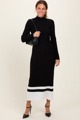 Black Colorblock Hem Mock Neck Sweater Dress