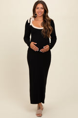 Black Shoulder Bow Detail Maternity Maxi Sweater Dress