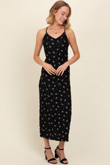 Black Bow Print Ruffle Detail Maxi Dress