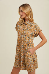 Mustard Combo Floral Corduroy Tiered Mini Dress